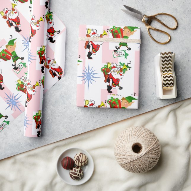 Julförpackning Rosa & Vit Randig Tomte Presentpapper (Hantverk)