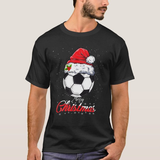 Julfotboll Ball Santa Hat Funny Sport Julafton B T Shirt (Framsida)