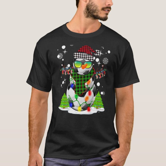 Julfotboll Ball Snögubbe Santa Hat Pajamas Fo T Shirt (Framsida)