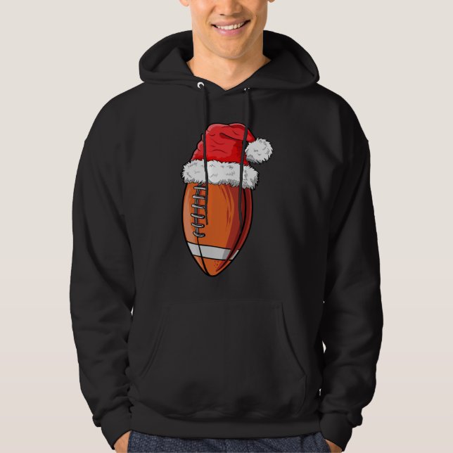 Julfotboll Boll Santa Hat Funny Sports Xma Hoodie (Framsida)