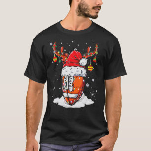 Julfotboll Boll Santa Hat Reindeer Ljus T Shirt