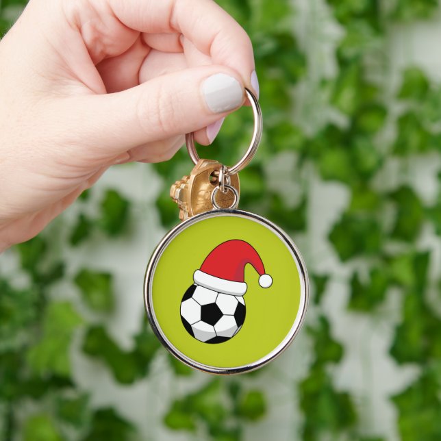 Julfotboll med Jultomten Hat Rund Silverfärgad Nyckelring (Hand)