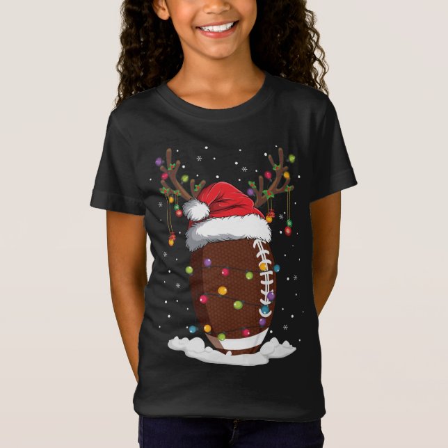 Julfotboll Reindeer Funny Santa Hat Julafton T Shirt (Framsida)