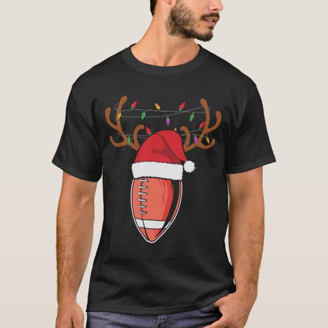 Julfotboll Santa Hat Reindeer T Shirt (Framsida)