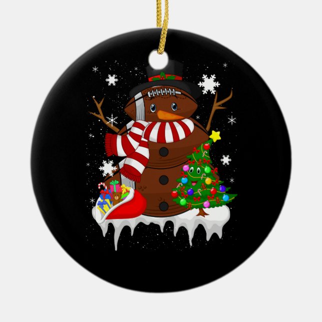 Julfotboll Snögubbe Fotboll Älskare Merry Xm Julgransprydnad Keramik (Framsidan)