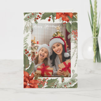 Julfotbolls-Blommigt Ram Photo Helgdag Card Kort
