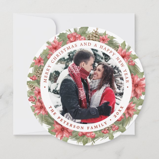Julfotkort för rund Poinsettia-andedräkt Meddelande (Framsida)