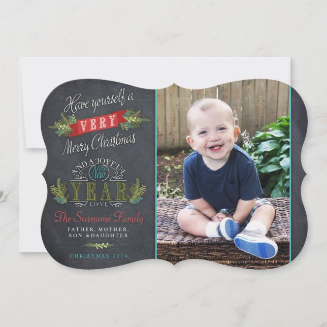 Julfotkort för vintage Chalkboard Julkort (Framsida)