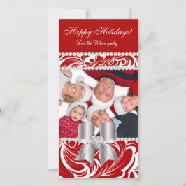 Julfotkort Swirls Red Jewel Bow White Julkort
