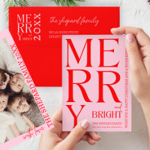 Julfoto 2025 Modern Merry Bright Red Rosa