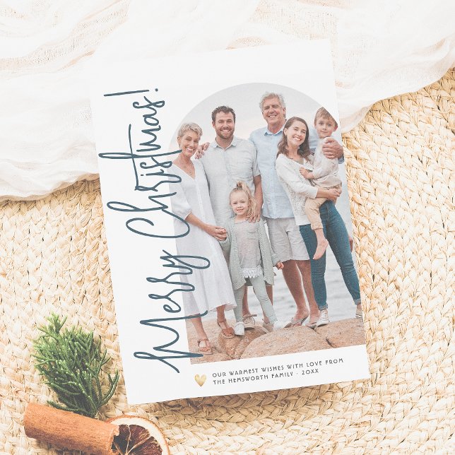 Julfoto Arch & Guld Heart EDITABLE FÄRG Julkort (Skapare uppladdad)