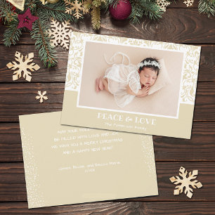 Julfoto av Cream och White Damask Julkort