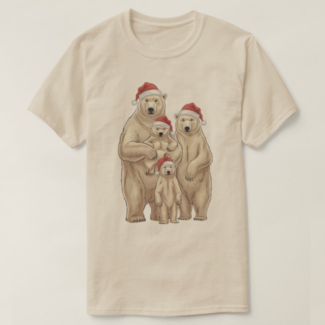Julfoto av en familj av polar björnar t shirt (Design framsida)