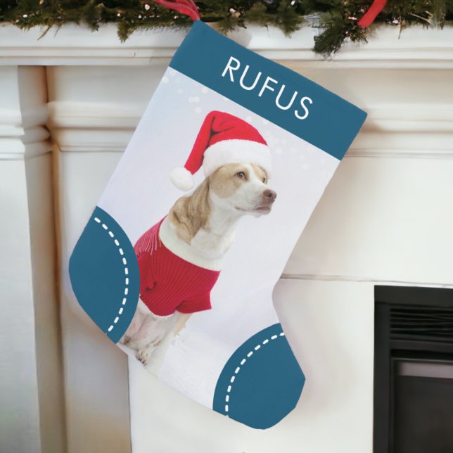 Julfoto av Personligen hund Liten Julstrumpa (Dog Paw Themed Personalized Christmas Photo Small Christmas Stocking from Ricaso. Add own dog photo)
