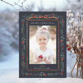 Julfoto av Red Winterberry Ram Navy Julkort