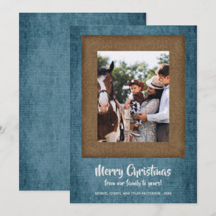 Julfoto av Rustic Denim och Brown Damask Julkort