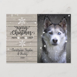 Julfoto av Rustic Wood och Snöflingor Hund Vykort