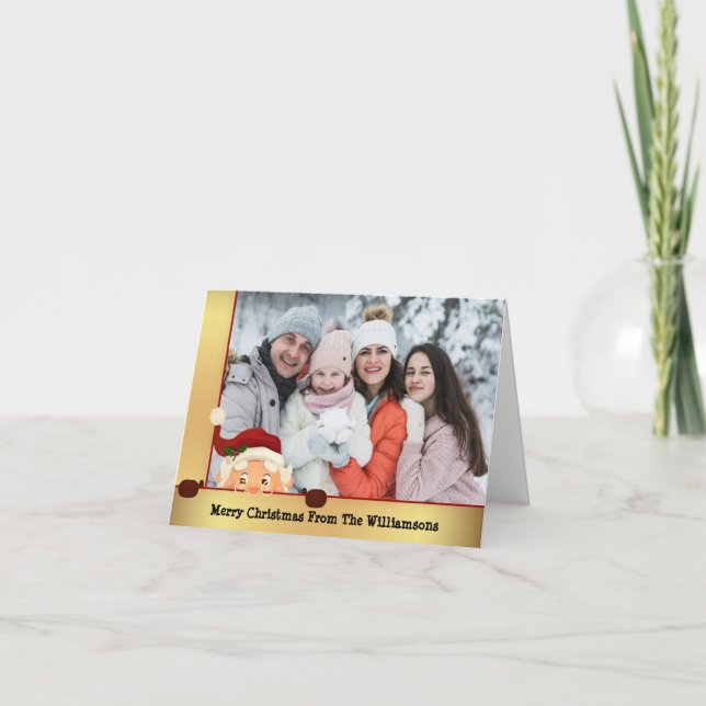 Julfoto av Santa Photo Bombs Guld Ram Helgkort (Framsida)