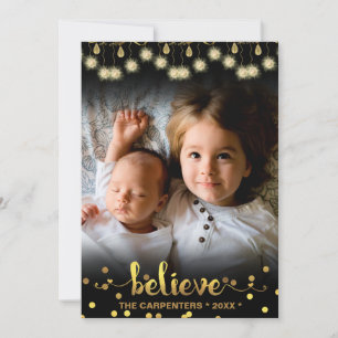 Julfoto BELIEVE Guld Sparkling Ljus Julkort