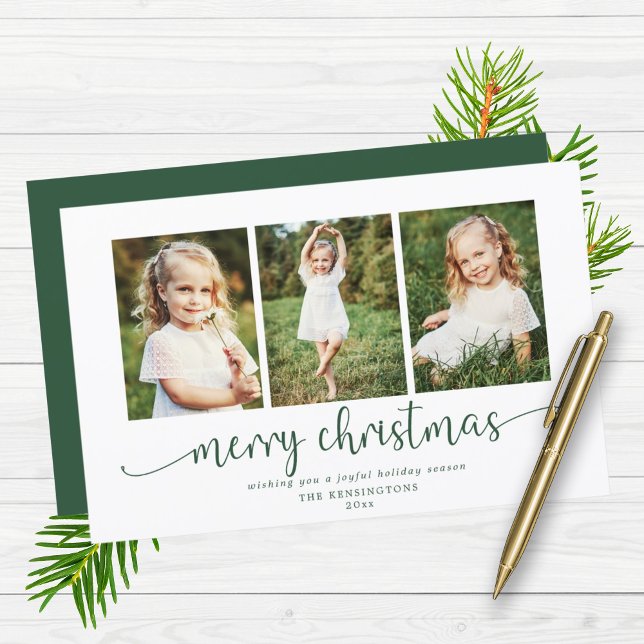 Julfoto BUDGET Modern Typografi - Grönt (BUDGET Modern Typography Green Christmas Photo Card)