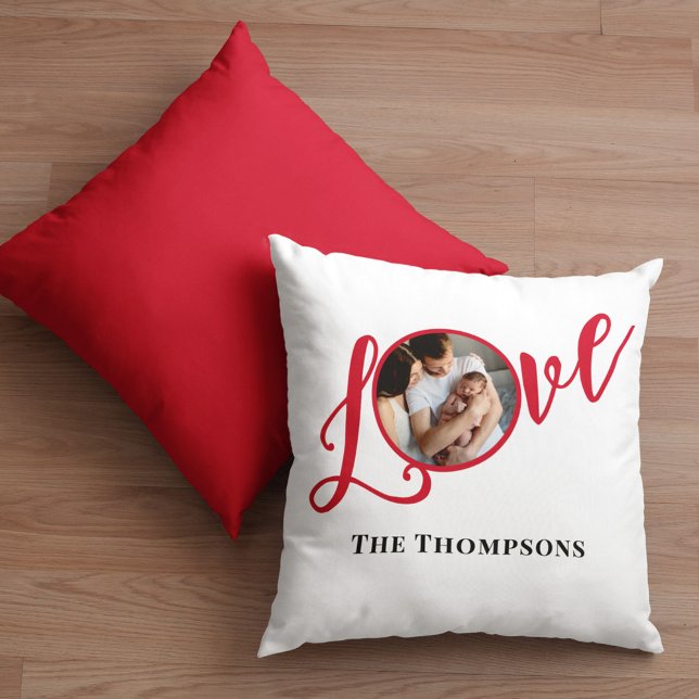 Julfoto Calligraphy Script Cute Kudde (Love simple photo typography calligraphy script pillow)