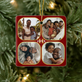 Julfoto Collage Monogram Guld Red Julgransprydnad Keramik