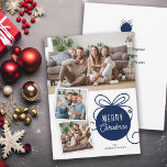 Julfoto Collage Träd Ornament Blue Julkort<br><div class="desc">Skicka dina julhälsningar till din familj och dina vänner med det här moderna lilla fotojulkortet. Utformningen har ett sött träd-dekoreringsgrafik och utrymme för 3 bilder... 1-vågrät och 2 mindre kvadratiska bilder. Lägg till ett eget personligt meddelande på baksidan eller använda det meddelande som visas.</div>