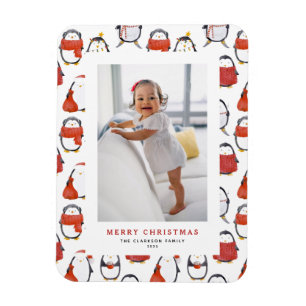 Julfoto Cute Helgdag Penguins Mönster Magnet