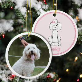 Julfoto Cute Puppy Hund White Pudel Julgransprydnad Keramik