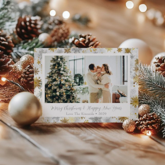 Julfoto elegant Guld och Silver Helg Vykort (Skapare uppladdad)