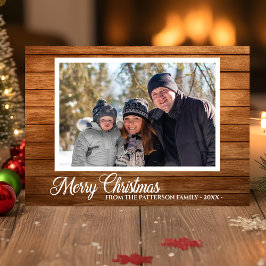 Julfoto-familjen Namn Rustic Wood 2 Side Kort