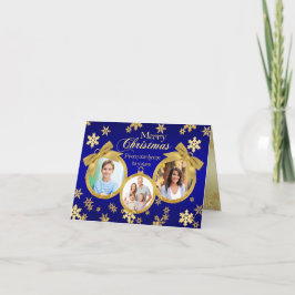 Julfoto för blå och Guld-prydnadsföremål Helgkort
