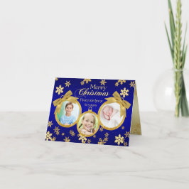 Julfoto för blå och Guld-prydnadsföremål Helgkort