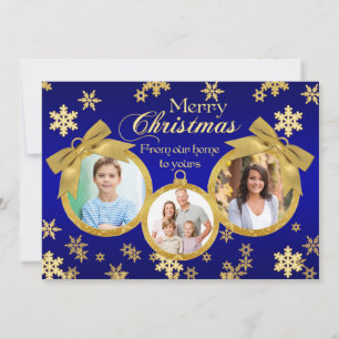 Julfoto för blå och Guld-prydnadsföremål Julkort