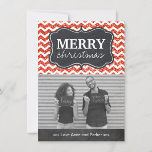 Julfoto för Chevron Glitter Chalkboard-julkort Julkort
