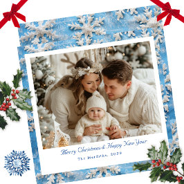 Julfoto för Cute Blue Snowflake Julkort