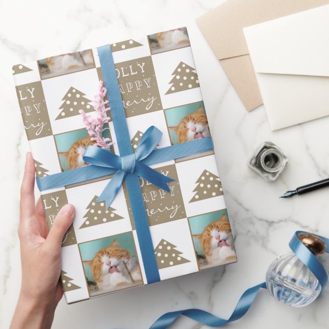 Julfoto för Cute Cat Pet Typography Presentpapper (Gifting)