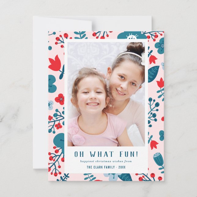 Julfoto för Cute Colorful Scandinavian Blommigt Julkort (Framsida)