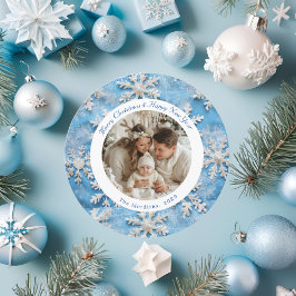 Julfoto för Cute Round Blue Snowflake Julkort