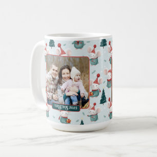 Julfoto för Cute Santa Hat White Mice Kaffemugg