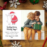 Julfoto för Cute Santa Hugger Reindeer-familjen Julkort<br><div class="desc">Skicka varma helgdag med det här söta helgdag med julklapp som kramar en renuppsättning bredvid ditt familjefoto. Lägg till anpassningsbar och namn och år för att anpassa. Alla behöver en kram i år!</div>
