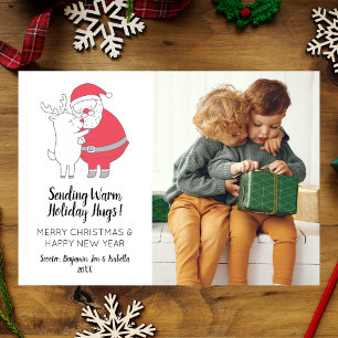 Julfoto för Cute Santa Hugger Reindeer-familjen Julkort