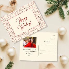 Julfoto för den vita röda dodeln i hand plockade helg vykort