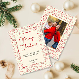 Julfoto för den vita röda dodeln i hand plockade julkort