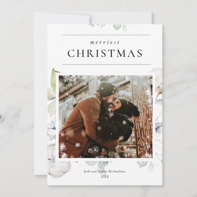 Julfoto för Dusty Blue Greenery vintertid snö (Framsida)