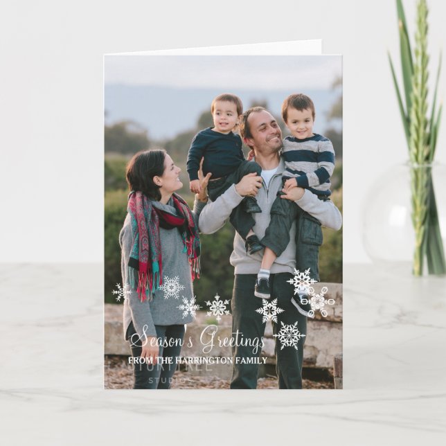 Julfoto för elfenben Elegant Snöflingor Helgkort (Framsida)