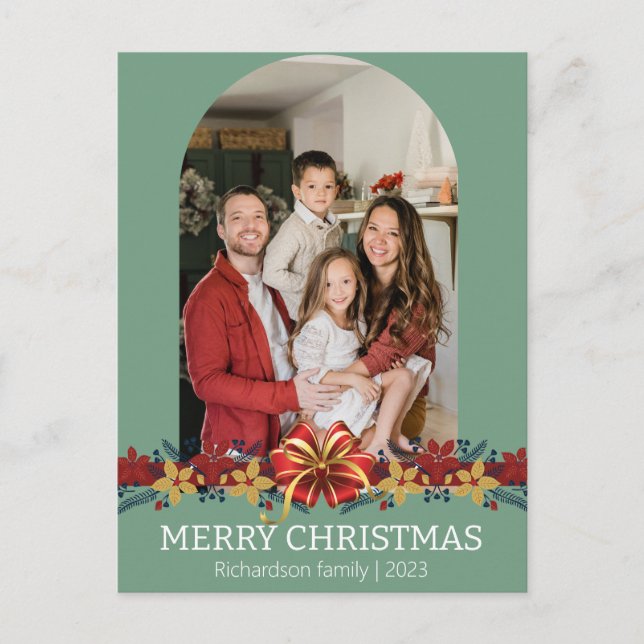 Julfoto för enkel Elegant-blommigt Helg Vykort (Framsida)