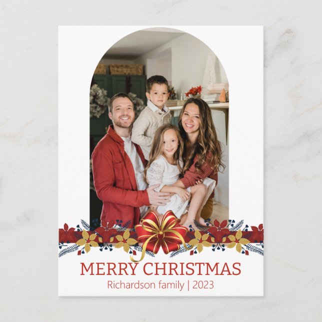 Julfoto för enkel Elegant-blommigt Helg Vykort (Framsida)