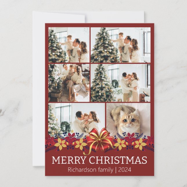 Julfoto för enkel Elegant-blommigt Julkort (Framsida)