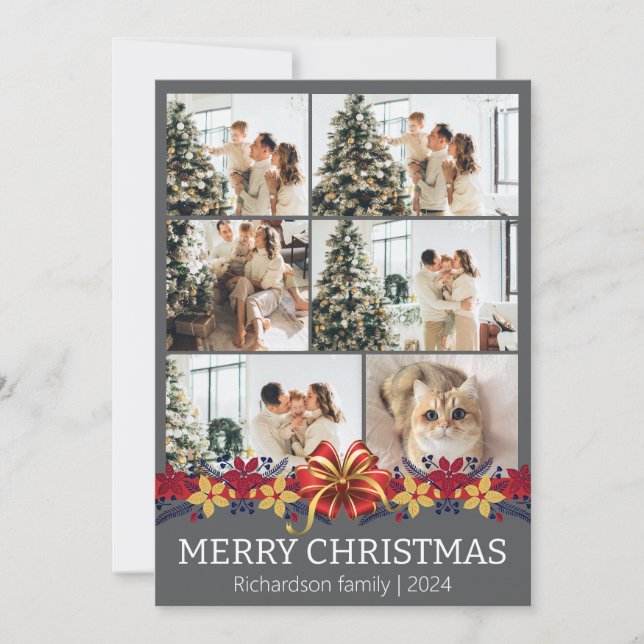 Julfoto för enkel Elegant-blommigt Julkort (Framsida)